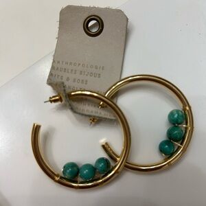 Anthropologie Gold Hoops with Turquoise Accents